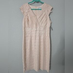 Elegant Blush Lace Cap-Sleeve Dress Size 16 London Times